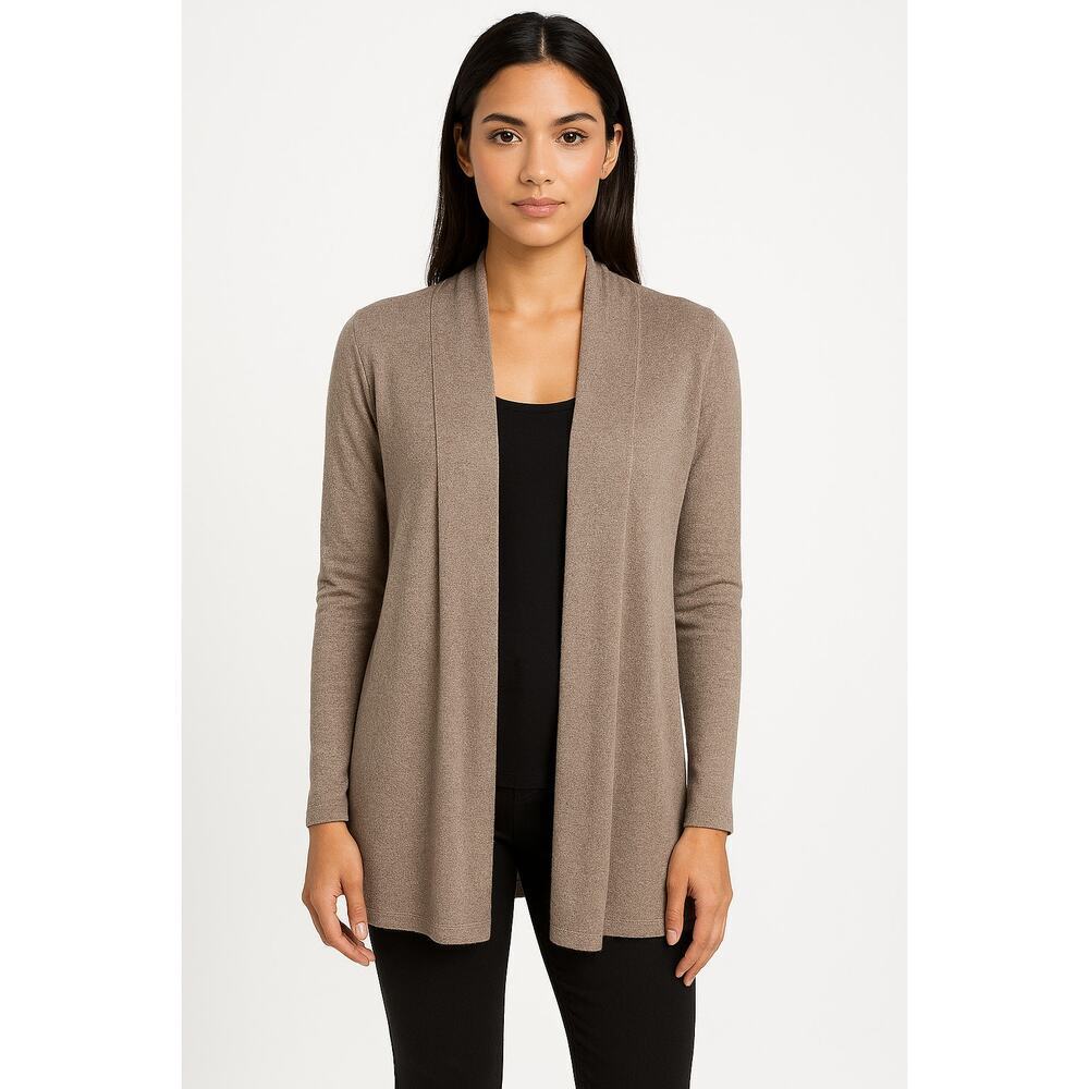 Chico’s Women’s Grey Taupe Open Front Cardigan Size 1 Medium Lightweight Elegant
